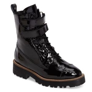NEW Shellys London Tyra Black Patent Combat Boots